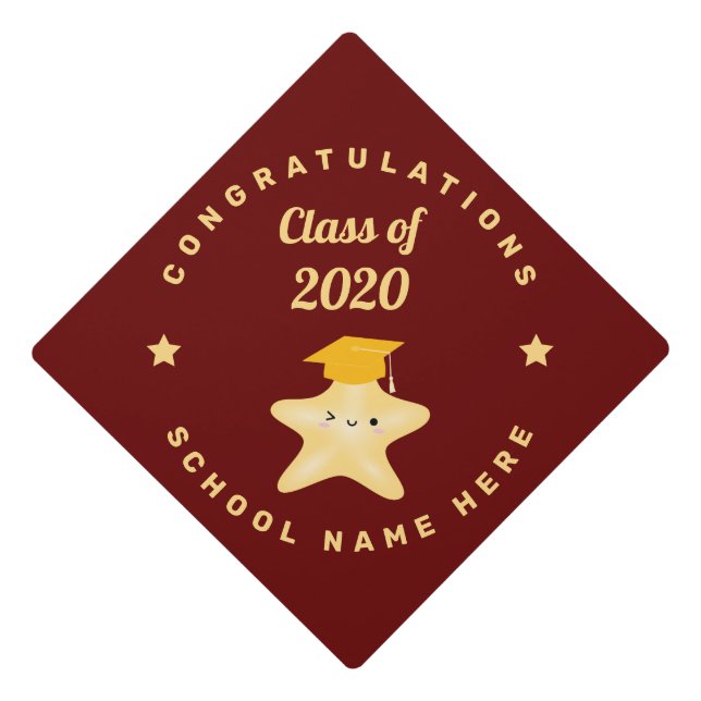 Cute Burgundy Gold Reach For The Stars Graduation Graduation Cap Topper (Front)