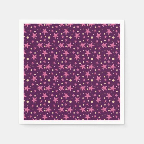 Cute Burgundy Pink Star Space Girl Party Napkins