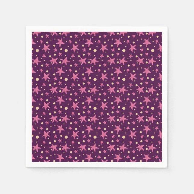 Cute Burgundy Pink Star Space Girl Party Napkins (Front)