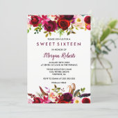 Cute Burgundy Red Floral Sweet 16 Party Invite (Standing Front)
