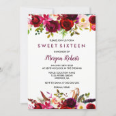 Cute Burgundy Red Floral Sweet 16 Party Invite (Front)