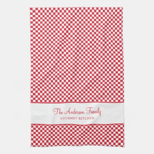 Cute Burgundy Red White French Plaid Check Gourmet Kitchen Towel