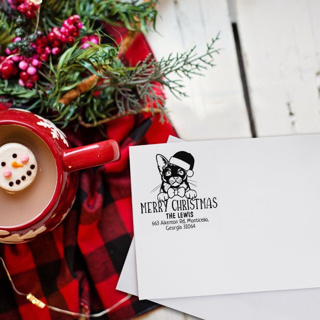 Cute Burmese Cat Return Address Christmas  Rubber Stamp (Creator Uploaded)