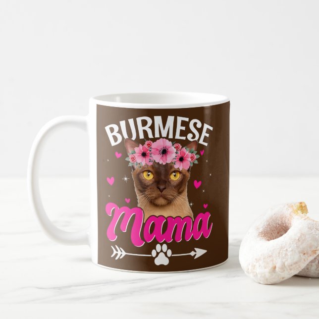 Cute Burmese Mama Cat Mom Mommy Mother's Day  Coffee Mug (With Donut)