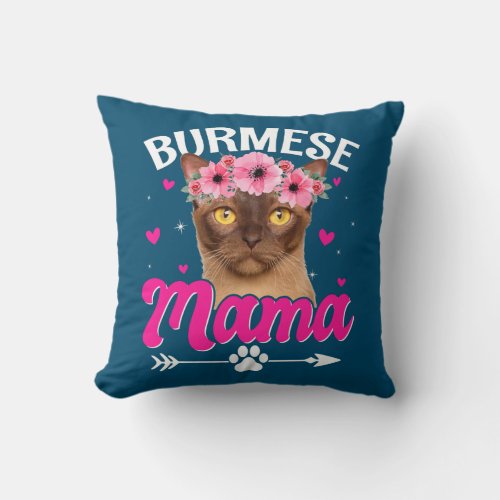 Cute Burmese Mama Cat Mom Mommy Mothers Day  Throw Pillow