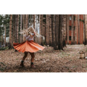 Cute Burnt Orange Floral Boho Girls Twirl Dress (Back)
