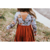 Cute Burnt Orange Floral Boho Girls Twirl Dress (Back)