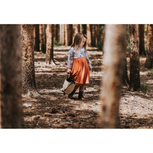 Cute Burnt Orange Floral Boho Girls Twirl Dress (Front)