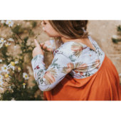 Cute Burnt Orange Floral Boho Girls Twirl Dress (Back Left)