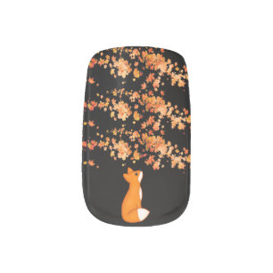 Cute Burnt Orange Fox and Autumn Leaves Minx Nail Art