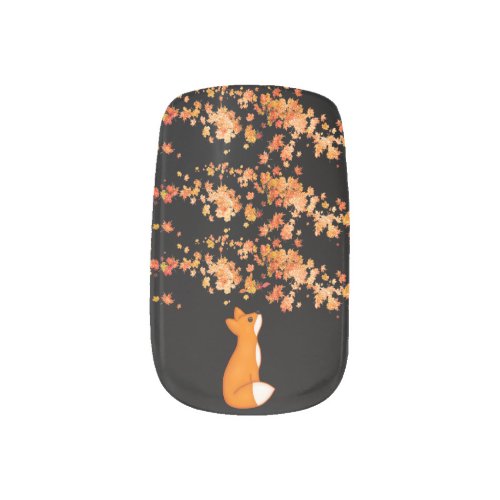Cute Burnt Orange Fox and Autumn Leaves  Minx Nail Art