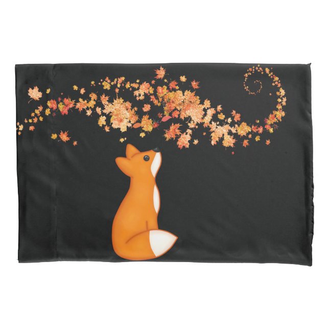 Cute Burnt Orange Fox and Autumn Leaves  Pillow Case (Front)