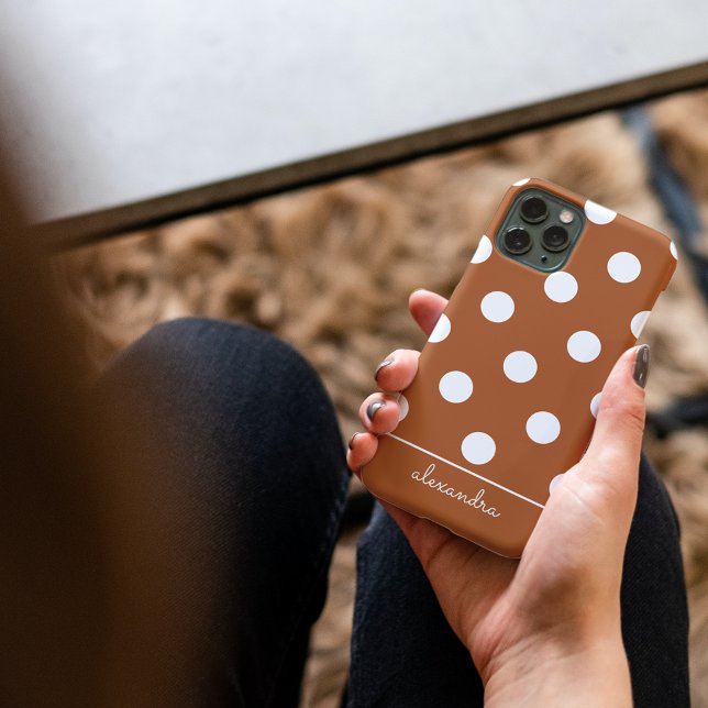 Cute Burnt Orange Polka Dot Pattern Personalized Iphone Case (Creator Uploaded)