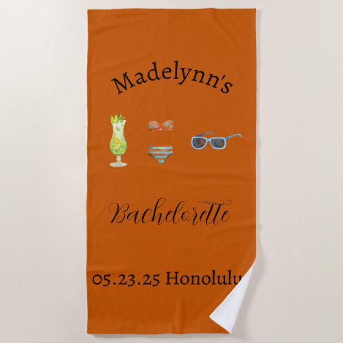 Cute Burnt Orange Wedding Party Favor Beach Towel