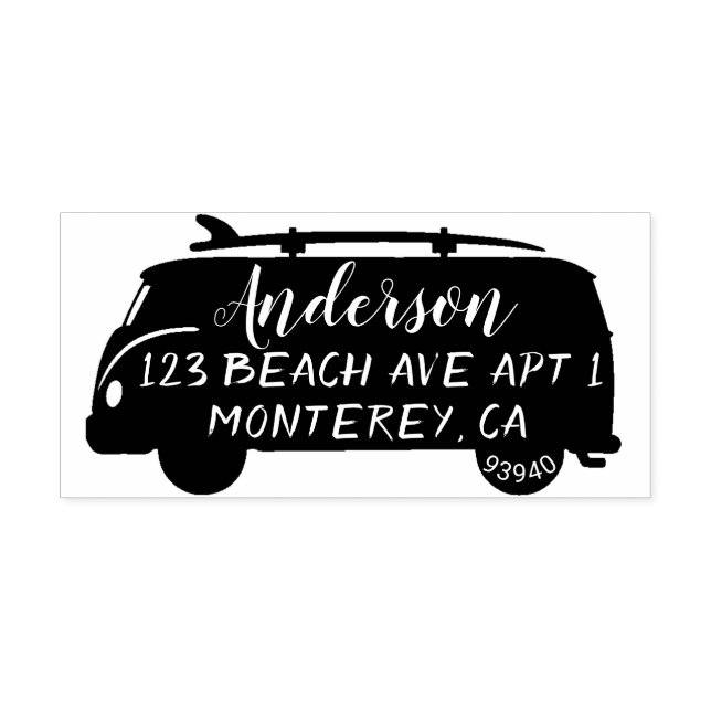 Cute Bus With Surfboard Address Stamp (Imprint)