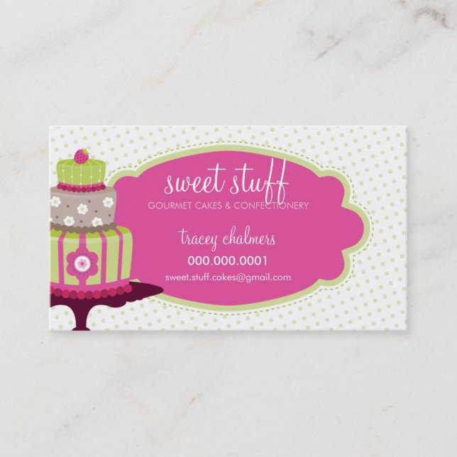 CUTE BUSINESS CARD sweet cakes bakery lime pink (Front)