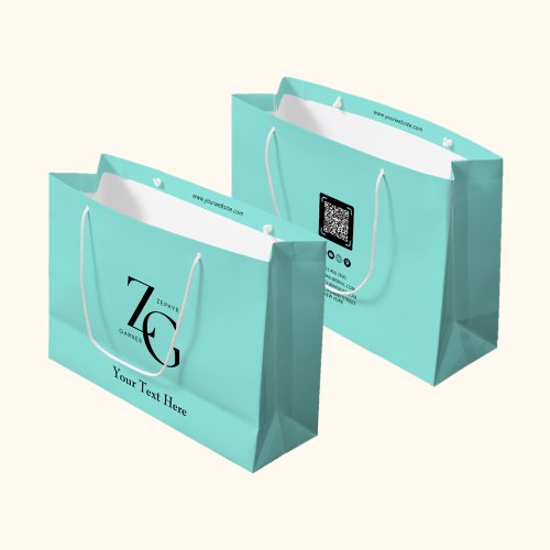 Cute Business Custom Logo With QR Code Light Blue Large Gift Bag