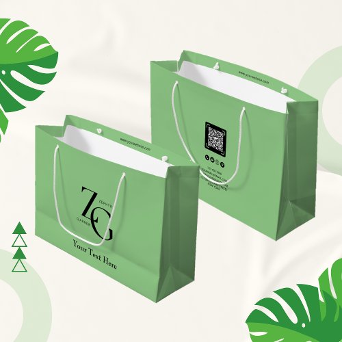 Cute Business Custom Logo With QR Code Light Green Large Gift Bag