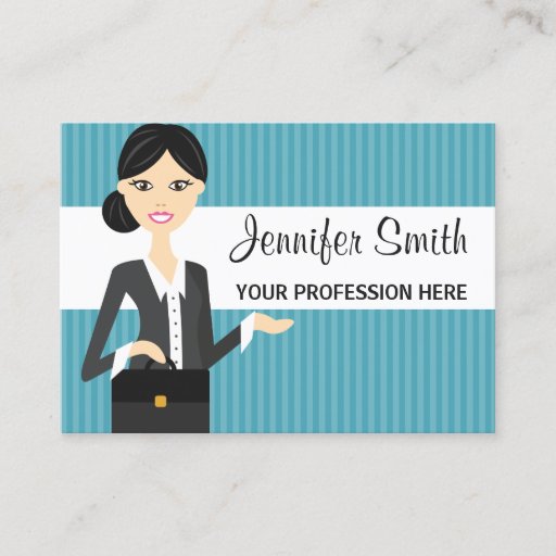 Customizable Cute Business Woman Illustration With Black Hair Business Card Templates