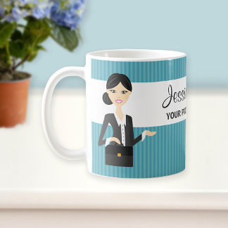 Cute Business Woman Illustration With Black Hair Coffee Mug