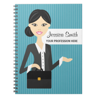 Cute Business Woman Illustration With Black Hair Notebook