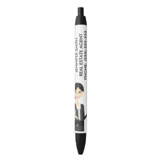 Cute Business Woman Illustration With Custom Info Black Ink Pen
