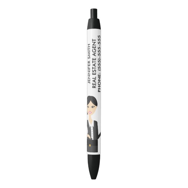 Cute Business Woman Illustration With Custom Info Pen (Front Vertical)