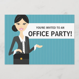 Cute Business Woman With Black Hair Office Party Invitation