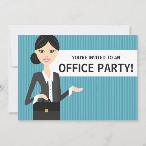 Cute Business Woman With Black Hair Office Party Announcements