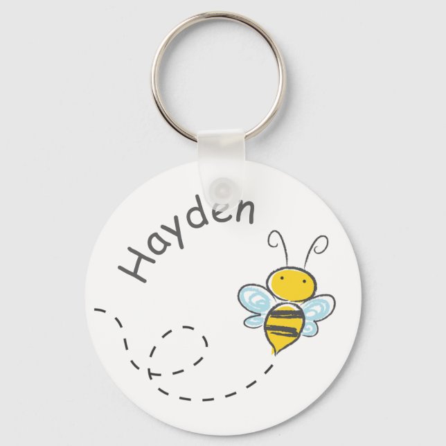 Cute Busy Bee Personalized Keychain (Front)