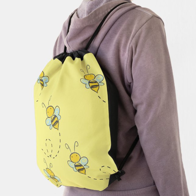 Cute Busy Bee Yellow Drawstring Bag (Insitu)