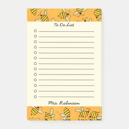 Cute Busy Bees Teacher To Do List 4x6 Post_it Notes