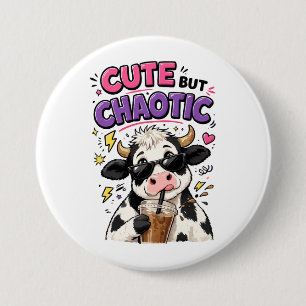 Cute but chaotic cow with iced coffee button