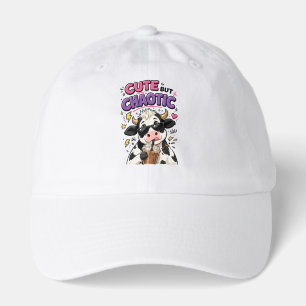 Cute but chaotic cow with iced coffee hat