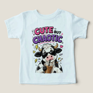 Cute but chaotic cow with iced coffee toddler t-shirt