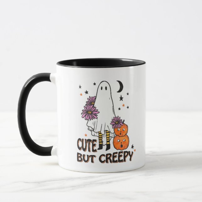 Cute But Creepy Ghost and Pumpkins Halloween Mug (Left)