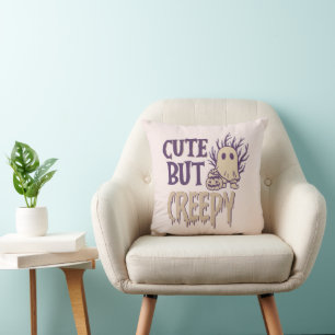 Cute But Creepy Ghost Pumpkin Cream Halloween Throw Pillow