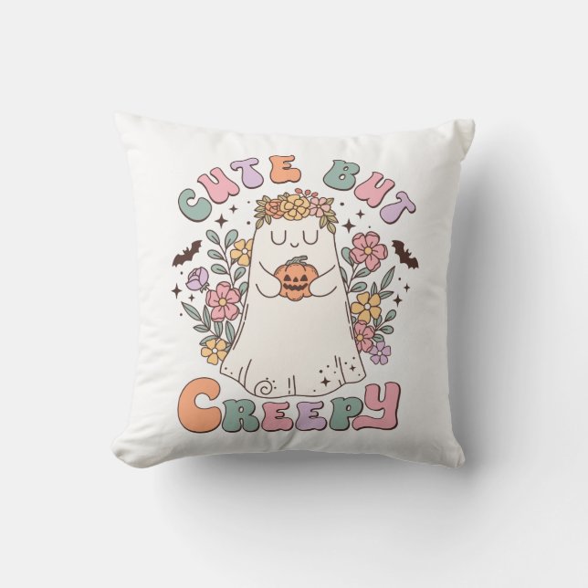 Cute But Creepy Halloween Throw Pillow (Front)