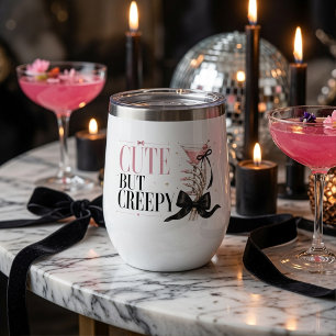 Cute But Creepy Pink Coquette Halloween  Thermal Wine Tumbler