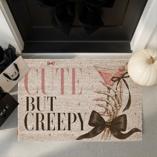 Cute But Creepy Pink Coquette Skeleton Halloween Fiber Doormat