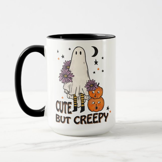 Cute but Creepy retro ghost Halloween Coffee Mug (Left)