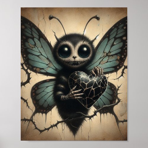 Cute but Creepy Vampire Butterfly with Black Heart Poster