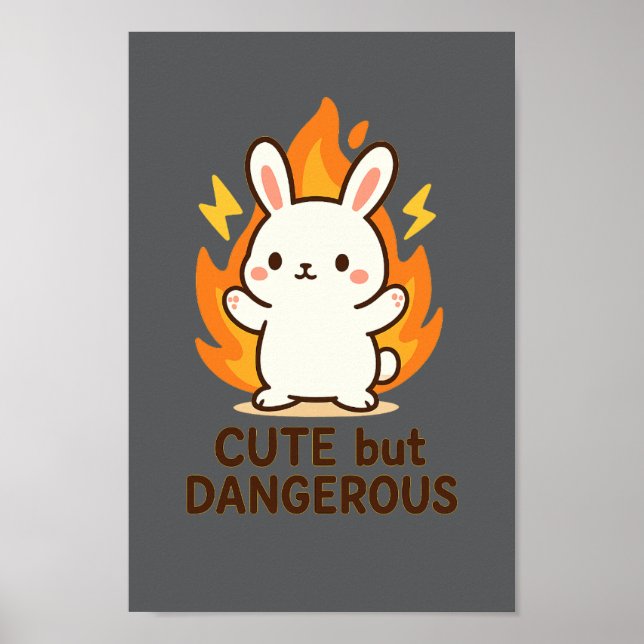 Cute but Dangerous Bunny Poster  - Kawaii Wall Art (Front)