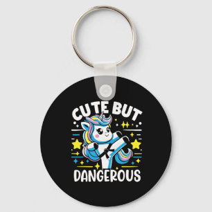 Cute But Dangerous Funny Cool Karate Unicorn Girl Keychain
