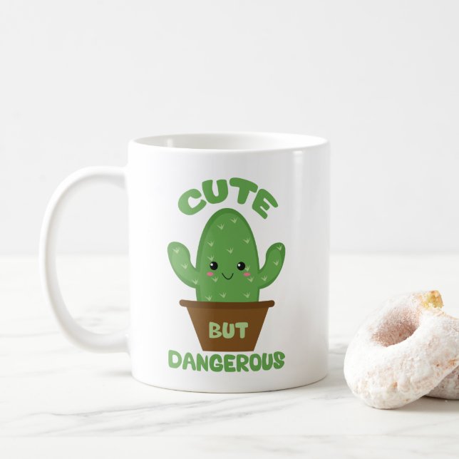 Cute But Dangerous - Kawaii Cactus - Funny Coffee Mug (With Donut)