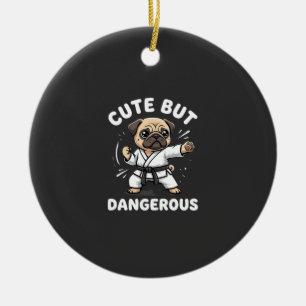 Cute But Dangerous Pug Dog Karate Ceramic Ornament