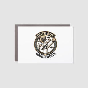 Cute But Dangerous Pug Dog Karate Kick_1 Car Magnet