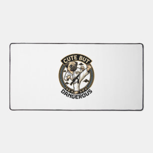 Cute But Dangerous Pug Dog Karate Kick_1 Desk Mat