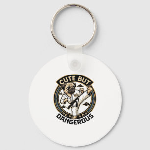 Cute But Dangerous Pug Dog Karate Kick_1 Keychain