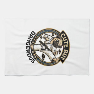 Cute But Dangerous Pug Dog Karate Kick_1 Kitchen Towel